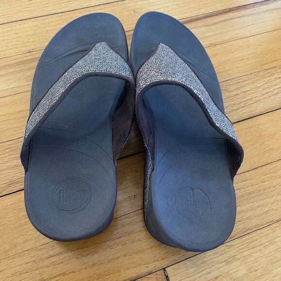 Fitflop Lulu Glitz Size 8 Bronze Shimmer Brown Flip Flop Thong Sandals - Picture 3 of 9